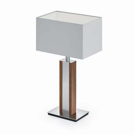 Karl N Quadra Tischlampe mit Nickelapplikation Nussbaum