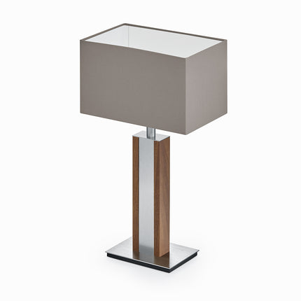 Karl N Quadra Tischlampe mit Nickelapplikation Nussbaum
