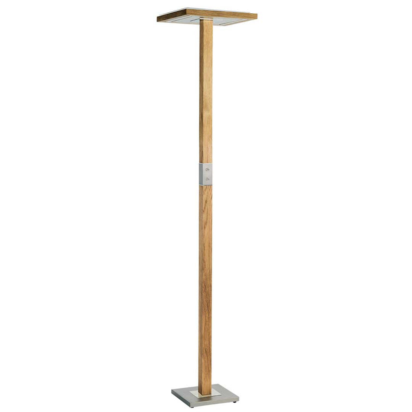 Stehleuchte Fluter, Asteiche geölt, Modell Otto O, Metall Nickel matt gebürstet, Alu LED Leiste, Up and Down Licht, dimmbar  