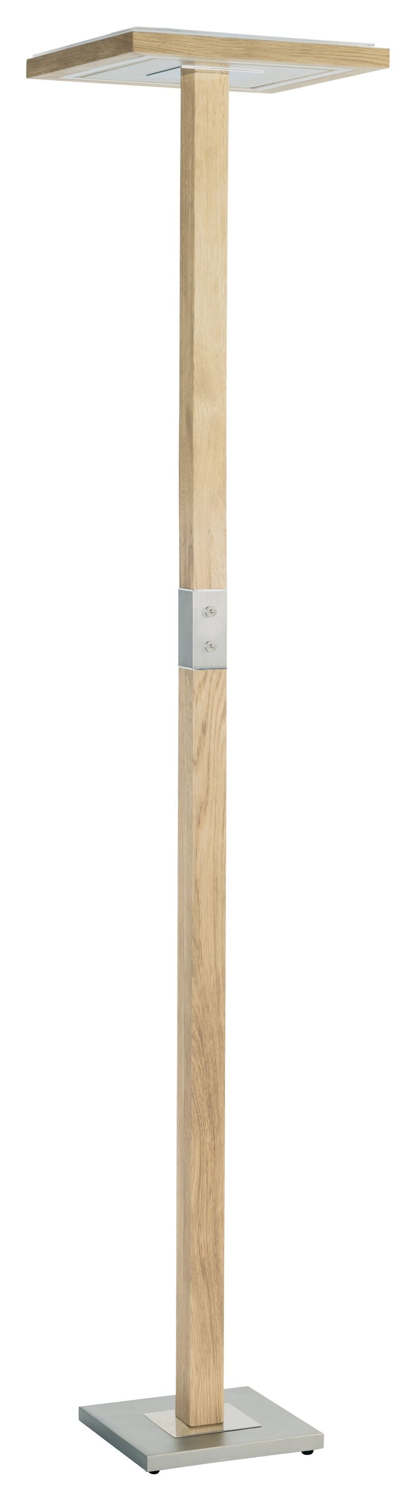 Stehleuchte Fluter, Asteiche Natur, Modell Otto O, Metall Nickel matt gebürstet, Alu LED Leiste, Up and Down Licht, dimmbar  