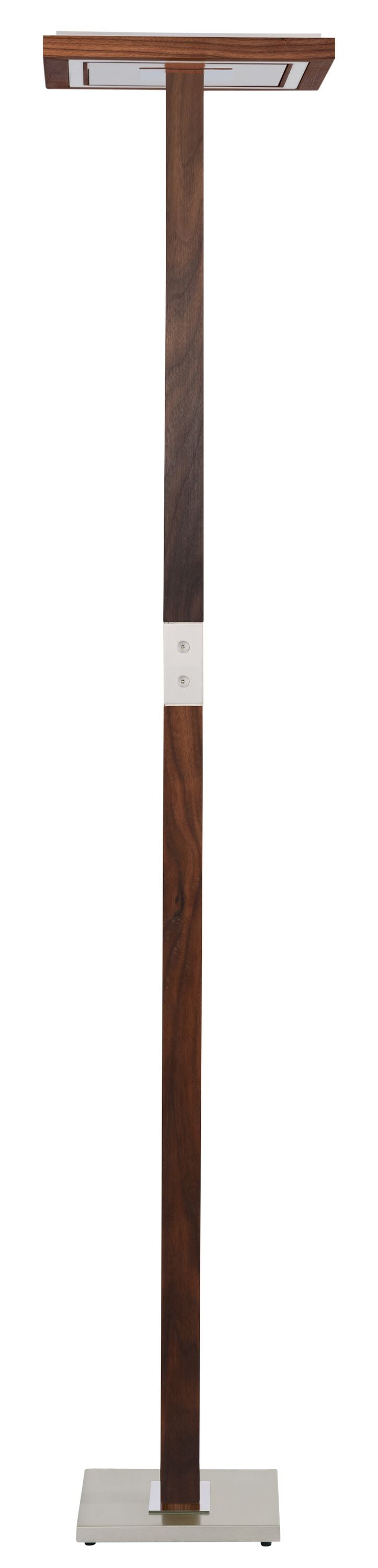 Stehleuchte Fluter, Nussbaum, Modell Otto O, Metall Nickel matt gebürstet, Alu LED Leiste, Up and Down Licht, dimmbar  