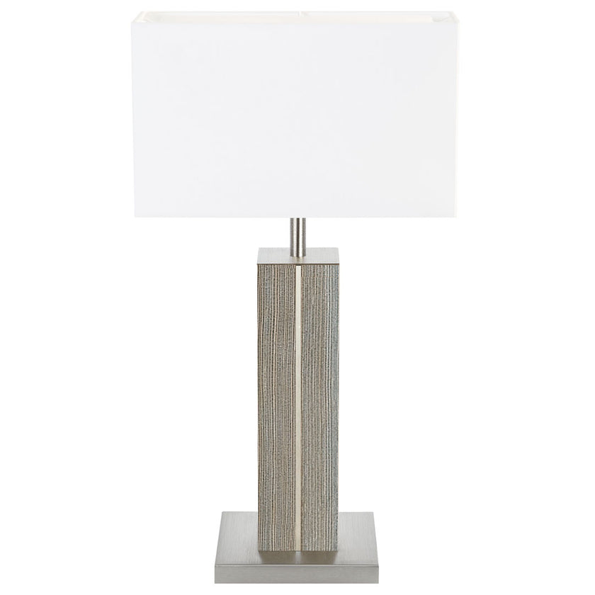 Hockerleuchte aus Fichte unique, Modell Dana, Applikationen in Nickel, Lampenschirm eckig weiß