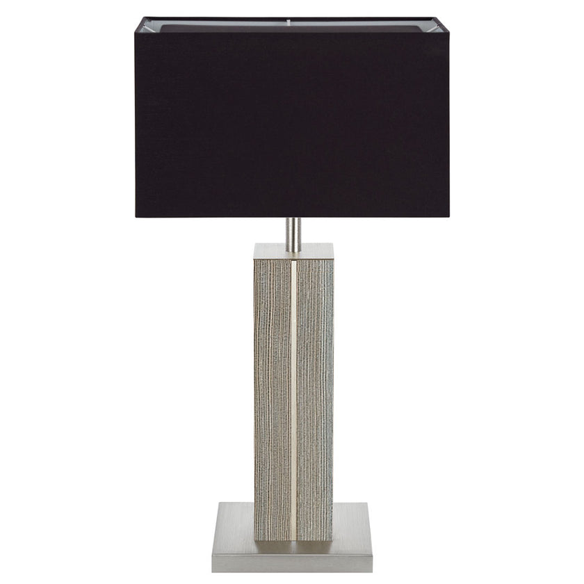 Hockerleuchte aus Fichte unique, Modell Dana, Applikationen in Nickel, Lampenschirm eckig schwarz