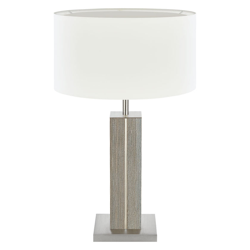 Hockerleuchte aus Fichte unique, Modell Dana, Applikationen in Nickel, Lampenschirm weiß