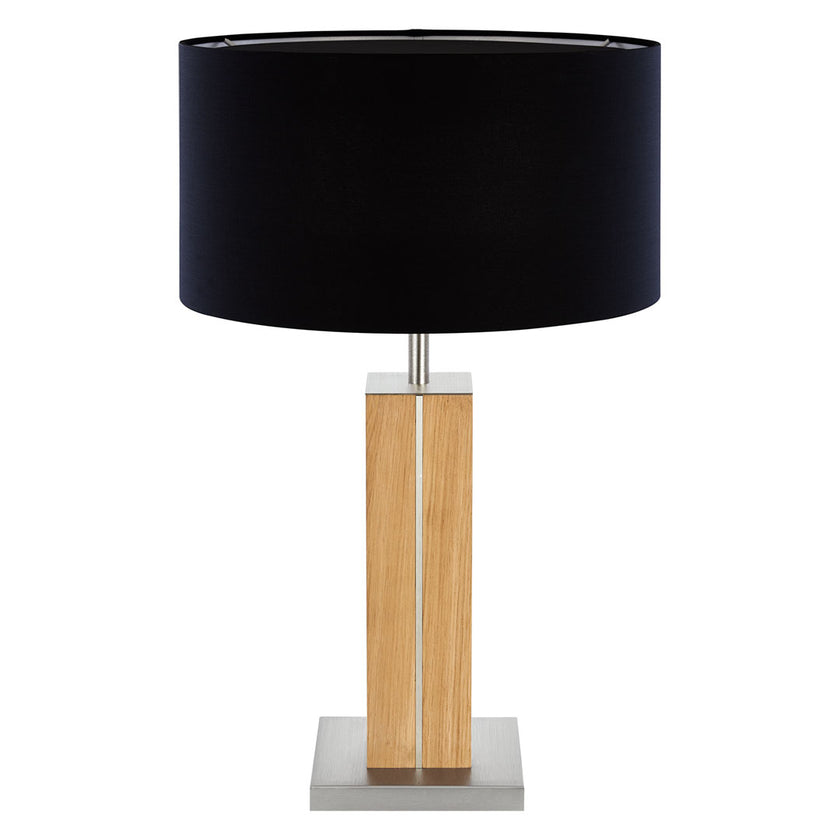 Hockerleuchte aus Asteiche geölt, Modell Dana, Applikationen in Nickel, Lampenschirm schwarz