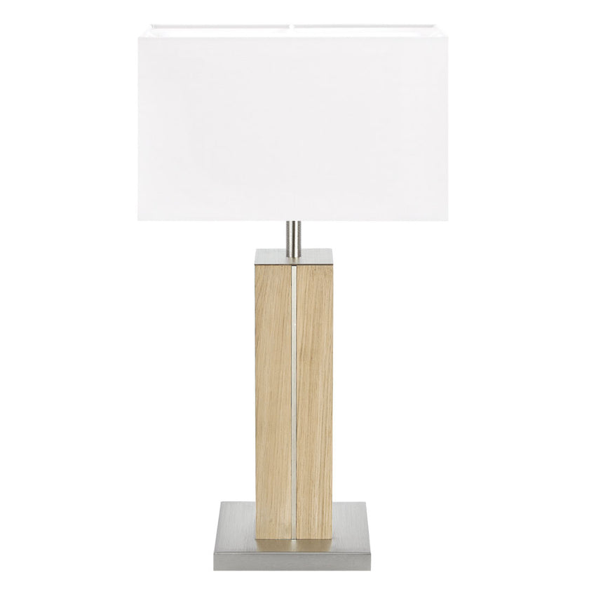 Hockerleuchte aus Asteiche natur, Modell Dana, Applikationen in Nickel, Lampenschirm eckig weiß