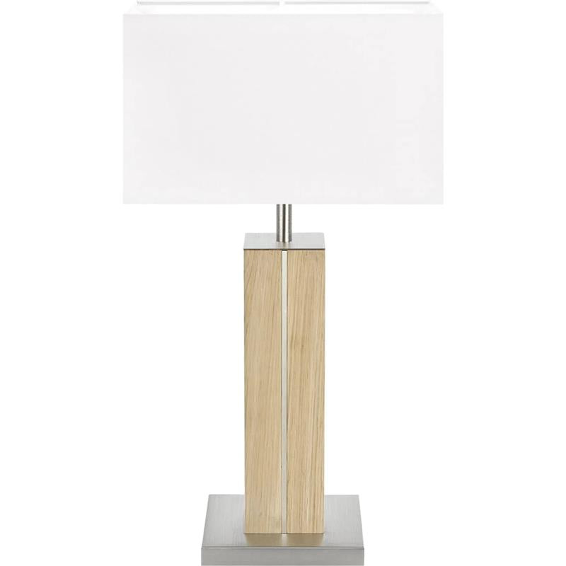 Hockerleuchte aus Asteiche natur, Modell Dana, Applikationen in Nickel, Lampenschirm eckig weiß