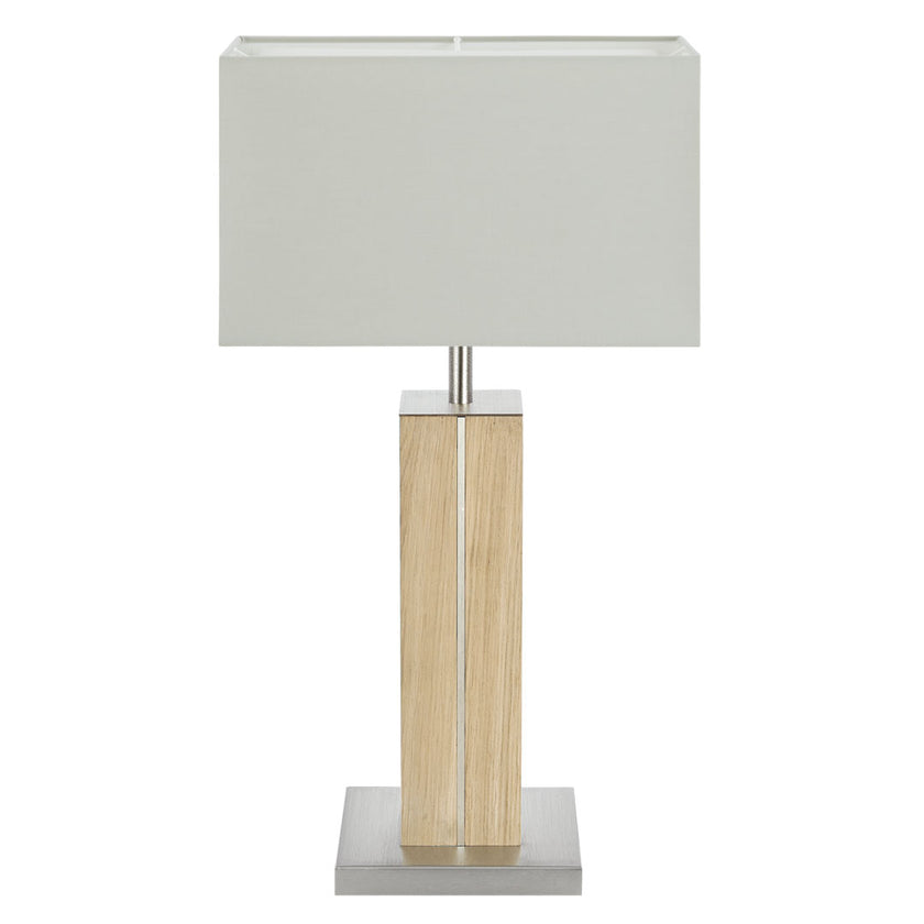 Hockerleuchte aus Asteiche natur, Modell Dana, Applikationen in Nickel, Lampenschirm eckig silbergrau