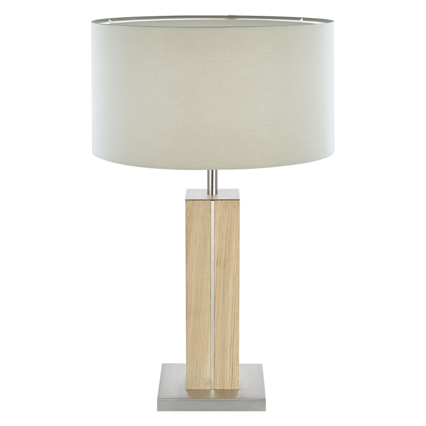 Hockerleuchte aus Asteiche natur, Modell Dana, Applikationen in Nickel, Lampenschirm silbergrau