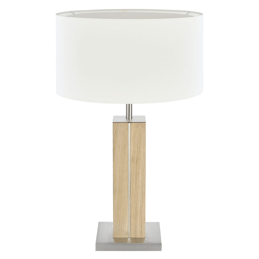 Hockerleuchte aus Asteiche natur, Modell Dana, Applikationen in Nickel, Lampenschirm weiß