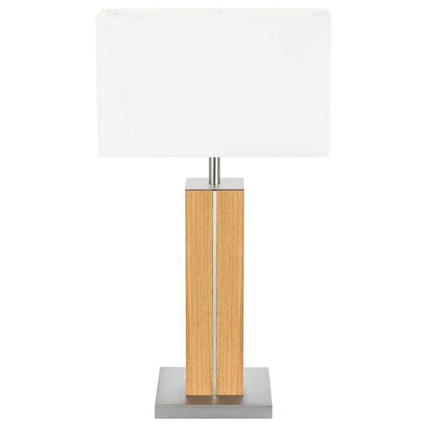 Hockerleuchte aus Buche, Modell Dana, Applikationen in Nickel, Lampenschirm eckig weiß