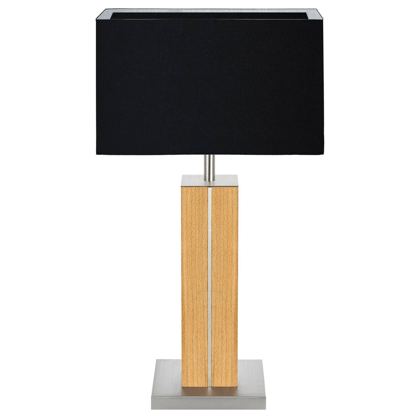 Hockerleuchte aus Buche, Modell Dana, Applikationen in Nickel, Lampenschirm eckig schwarz