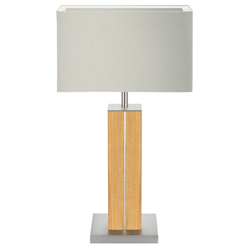 Hockerleuchte aus Buche, Modell Dana, Applikationen in Nickel, Lampenschirm eckig silbergrau