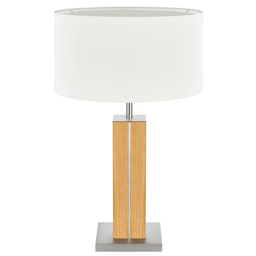 Hockerleuchte aus Buche, Modell Dana, Applikationen in Nickel, Lampenschirm weiß