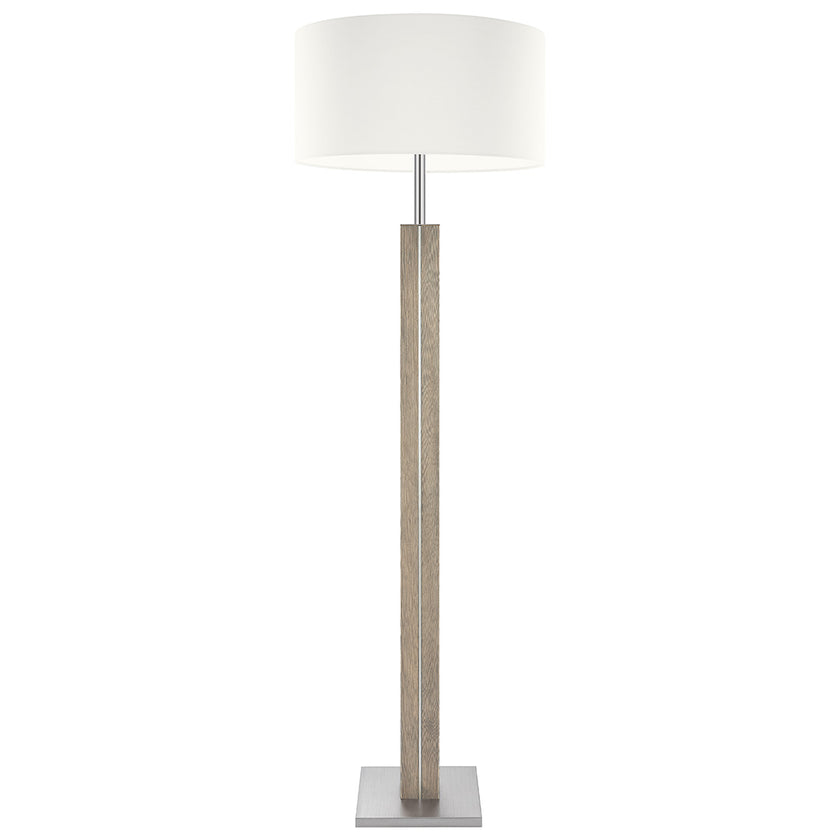 Stehleuchte aus Fichte Unique, Modell Dana, weißer Schirm, Nickel Applikationen, Frontalansicht 