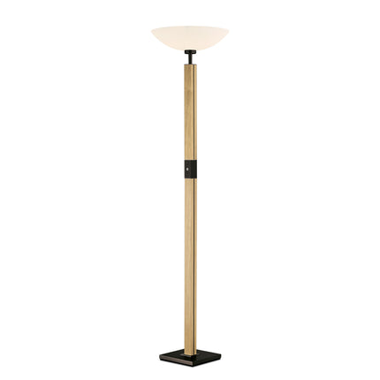 Stehleuchte, Fluter aus Asteiche Natur, Modell Dana, Optiwhite Glas nach oben offen, dimmbar, schwarze Applikationen, Seitenansicht