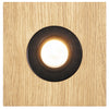 Deckenleuchte aus Asteiche Natur, Modell Lennon, 1-flammig, 200mm x 200mm x 70mm, schwarze Details, Dimmbar durch externen Dimmer, Frontalansicht