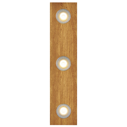 Deckenleuchte aus Asteiche geölt, Modell Lennon, 3-flammig, 720mm x 160mm x 70mm, silberne Details, Dimmbar durch externen Dimmer, Frontalansicht 
