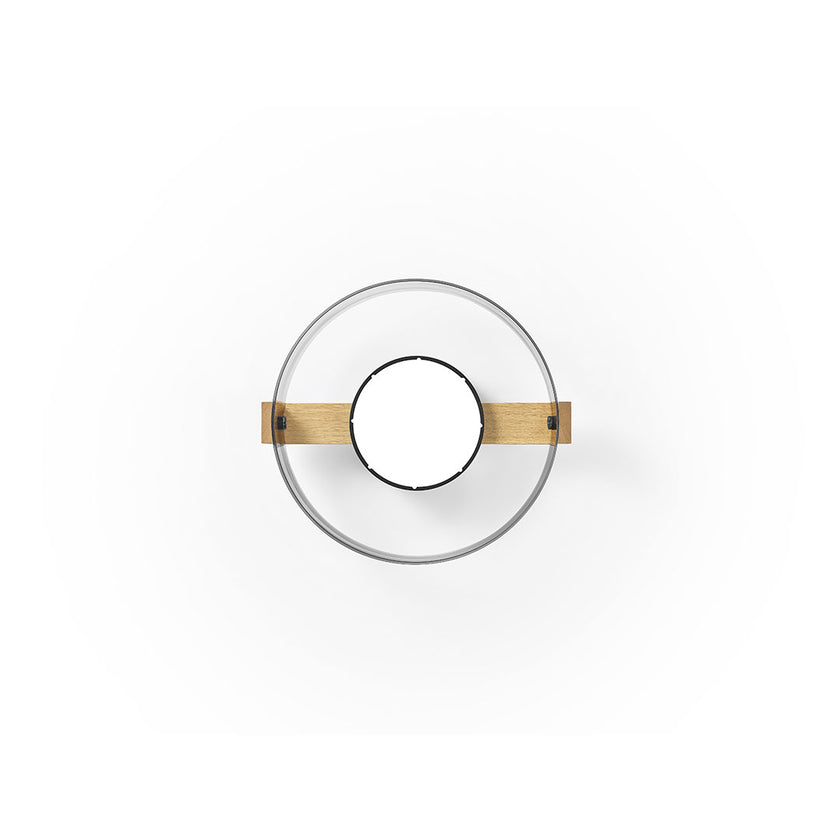 Deckenleuchte Modell Talon, Asteiche geölt, Rauchglas, Metall-Applikationen schwarz gepulvert, Unteransicht