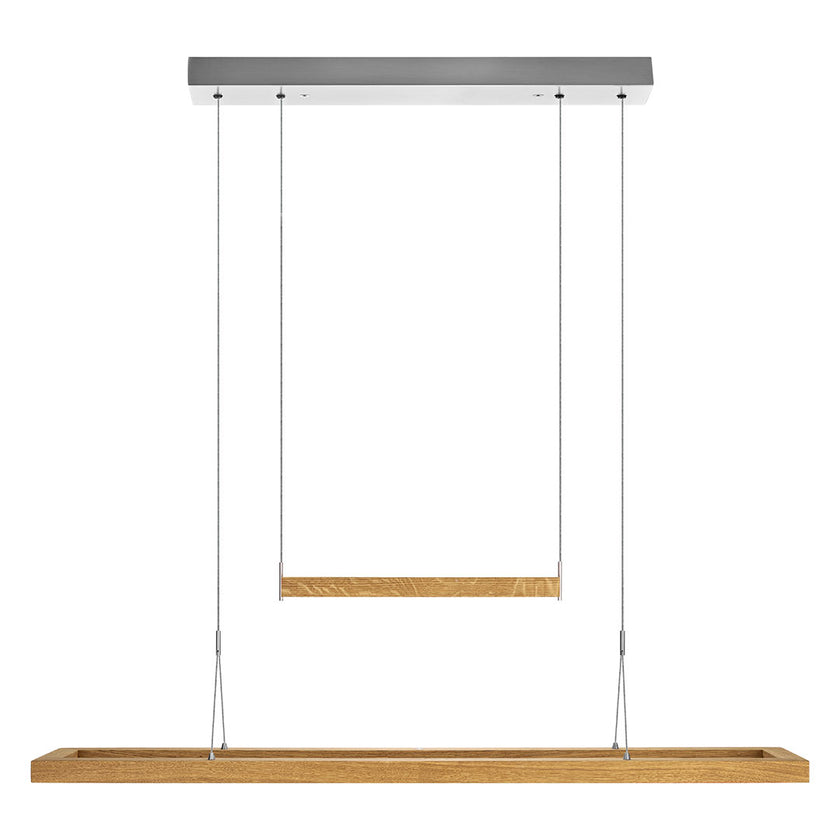 Pendelleuchte aus Asteiche geölt, Modell Amalia, eckiges Gestell mit seperatem Ober- und Unterlicht, Ansicht von vorn