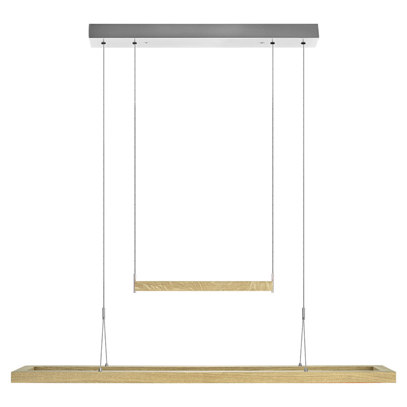 Pendelleuchte aus Asteiche Natur, Modell Amalia, eckiges Gestell mit seperatem Ober- und Unterlicht, Ansicht von vorn