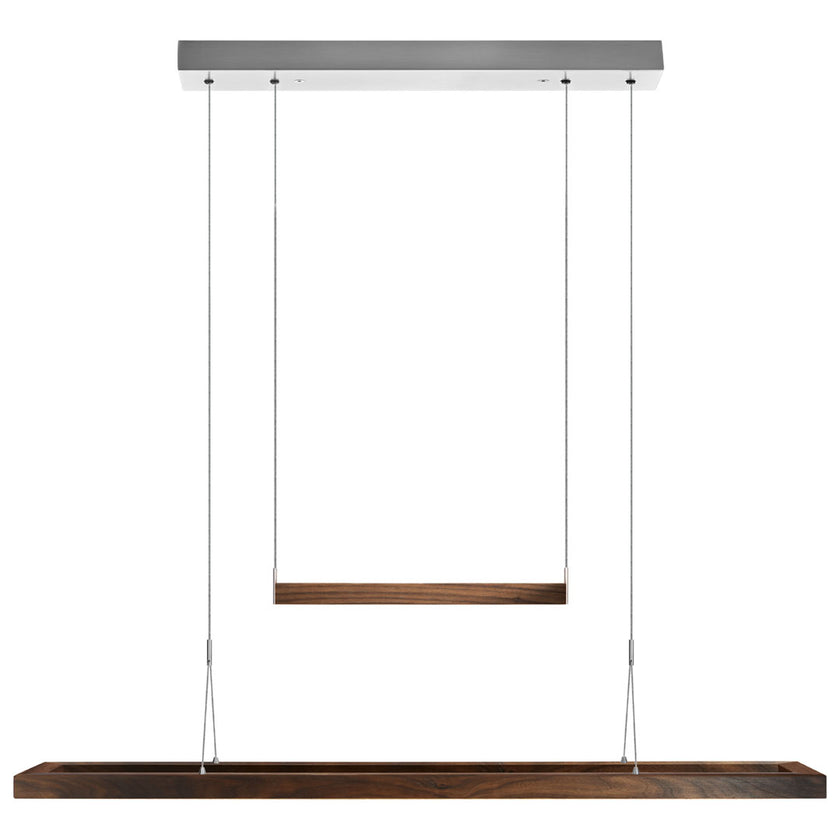 Pendelleuchte aus Nussbaum geölt, Modell Amalia, eckiges Gestell mit seperatem Ober- und Unterlicht