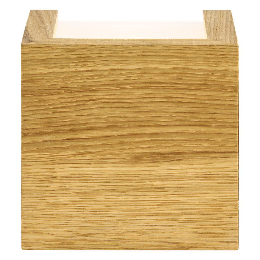 Wandleuchte aus Asteiche geölt, Modell Amon, eckige Form, mit ober und Unterlicht, Ansicht von vorn