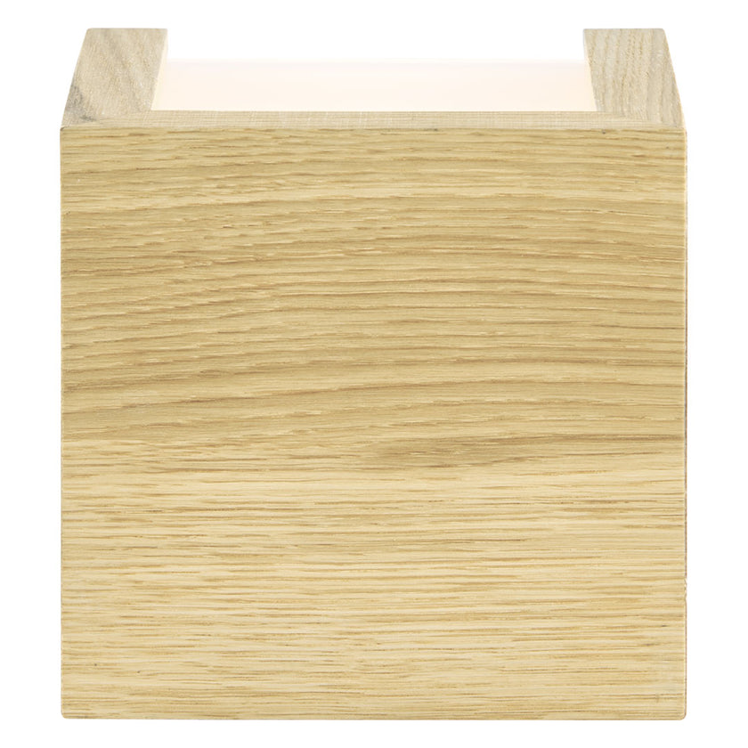 Wandleuchte aus Asteiche natur, Modell Amon, eckige Form, mit ober und Unterlicht, Ansicht von vorn