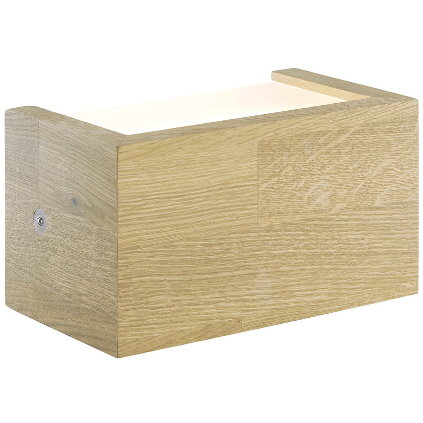 Wandleuchte Modell Timon, Asteiche Natur, LED, 21cm lang, 12cm breit, 12cm hoch, Ansicht schräg seitlich