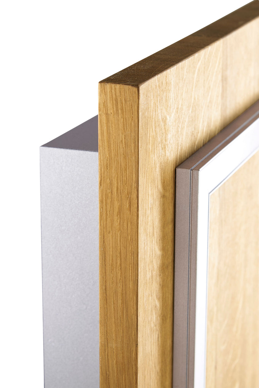 Deckenleuchte aus Asteiche geölt, Modell Mia, LED, Metall Nickel matt gebürstet, Seitenansicht