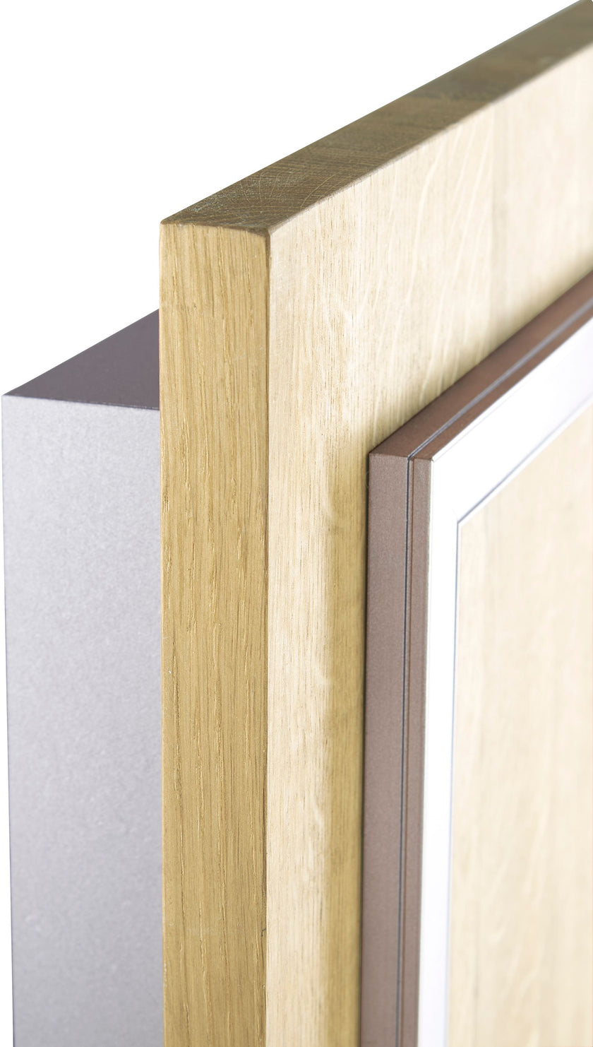 Deckenleuchte aus Asteiche Natur, Modell Mia, LED, Metall Nickel matt gebürstet, Seitenansicht