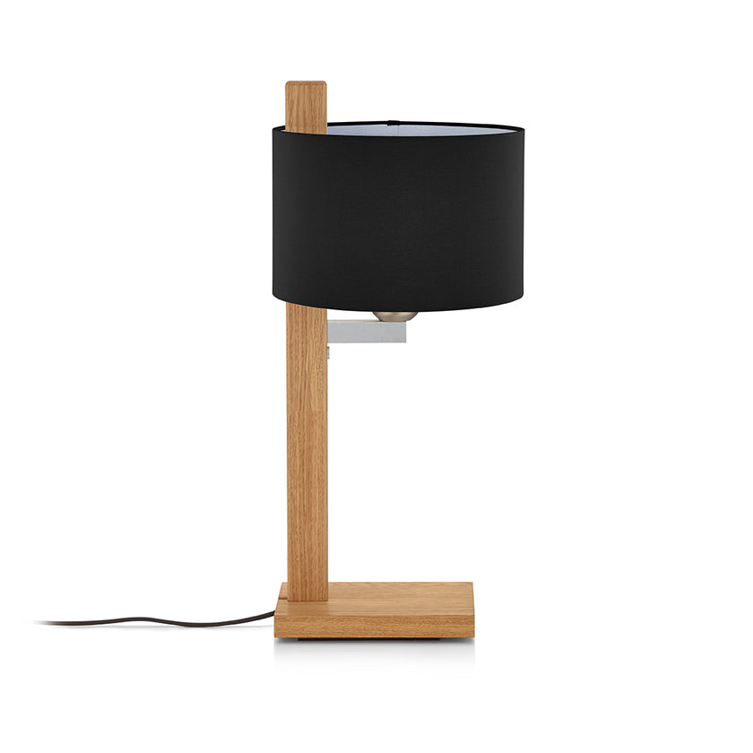Tischleuchte aus Asteiche geölt, Modell Lydia, schwarzer Schirm, Metall Nickel matt gebürstet 