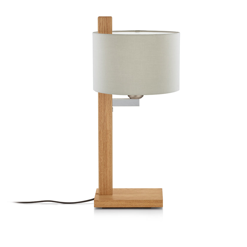 Tischleuchte aus Asteiche geölt, Modell Lydia, Schirm in silbergrau, Metall Nickel matt gebürstet 