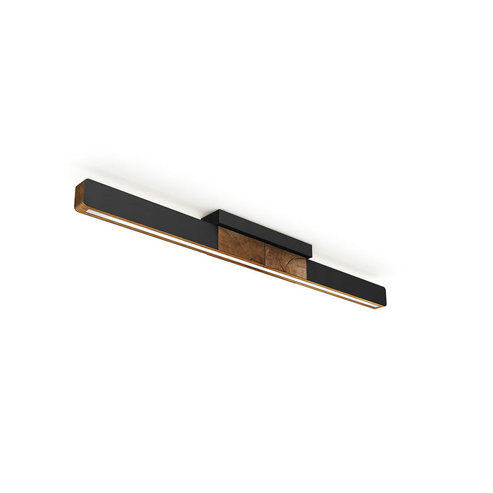 Deckenleuchte aus Asteiche geölt, Modell Lana del nero, 1000mm, Kopfholz, schwarze Applikationen, LED, Klick & Dimm, Seitenansicht
