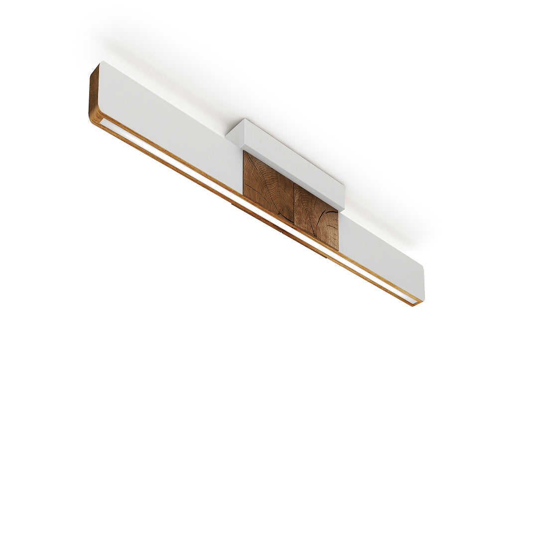 Deckenleuchte aus Asteiche geölt, Modell Lana del bianco, 1000mm, Kopfholz, weiße Applikationen, LED, Klick & Dimm, Seitenansicht 