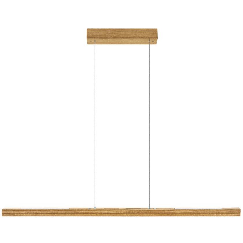 Balkenleuchte aus Asteiche geölt, Modell Hermann, Rollizug, Baldachin Holz geölt, LED Up & Down, 1300mm lang, Frontalansicht