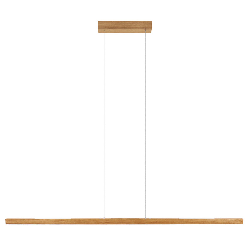 Balkenleuchte aus Asteiche geölt, Modell Hermann, Rollizug, Baldachin Holz geölt, LED Up & Down, 1700mm lang, Frontalansicht