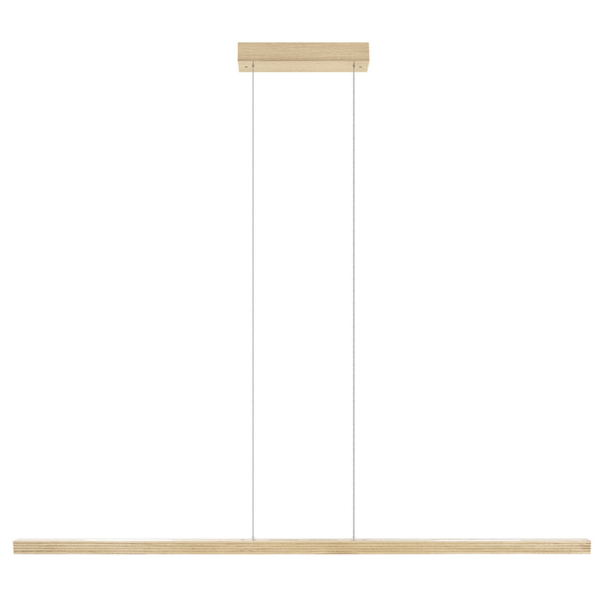 Balkenleuchte aus Asteiche Natur, Modell Hermann, Rollizug, Baldachin Holz Natur, LED Up & Down, 1700mm lang, Frontalansicht
