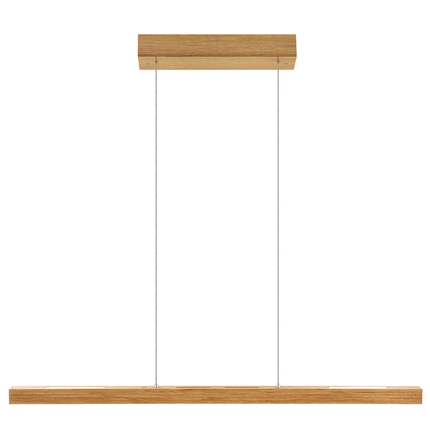 Balkenleuchte aus Asteiche geölt, Modell Hermann, Rollizug, Baldachin Holz geölt, LED Up & Down, 1000mm lang, Frontalansicht