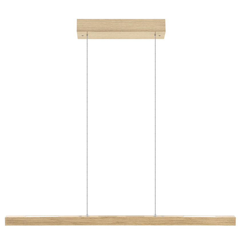 Balkenleuchte aus Asteiche Natur, Modell Hermann, Rollizug, Baldachin Holz Natur, LED Up & Down, 1000mm lang, Frontalansicht