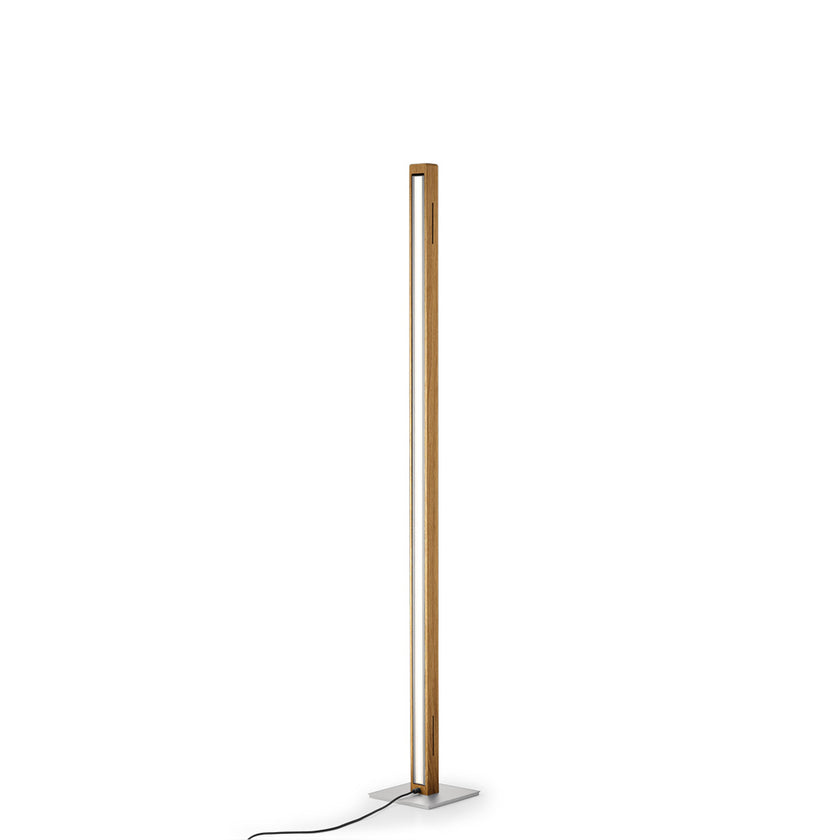 Stehleuchte aus Asteiche geölt und Granitoptikapplikation, Modell Karl G, Nickel Details, Dimm-to-warm-Funktion, Rückseite