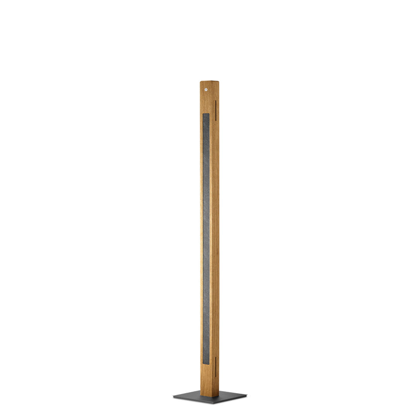 Stehleuchte aus Asteiche geölt und Granitoptikapplikation, Modell Karl G, schwarze Details, Dimm-to-warm-Funktion, Seitenansicht 