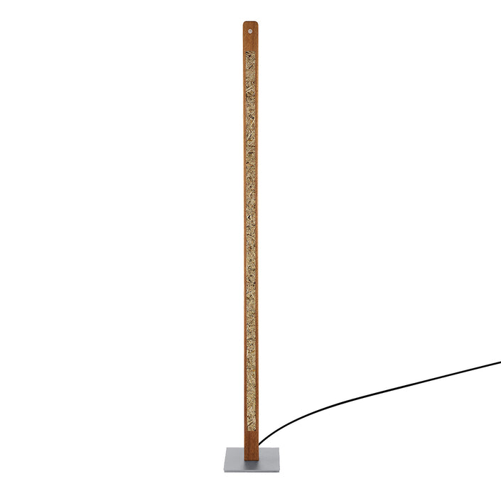 Stehleuchte aus Asteiche geölt und Almwiesenheuapplikation, Modell Karl H, Nickel Details, Dimm-to-warm-Funktion, Frontalansicht 