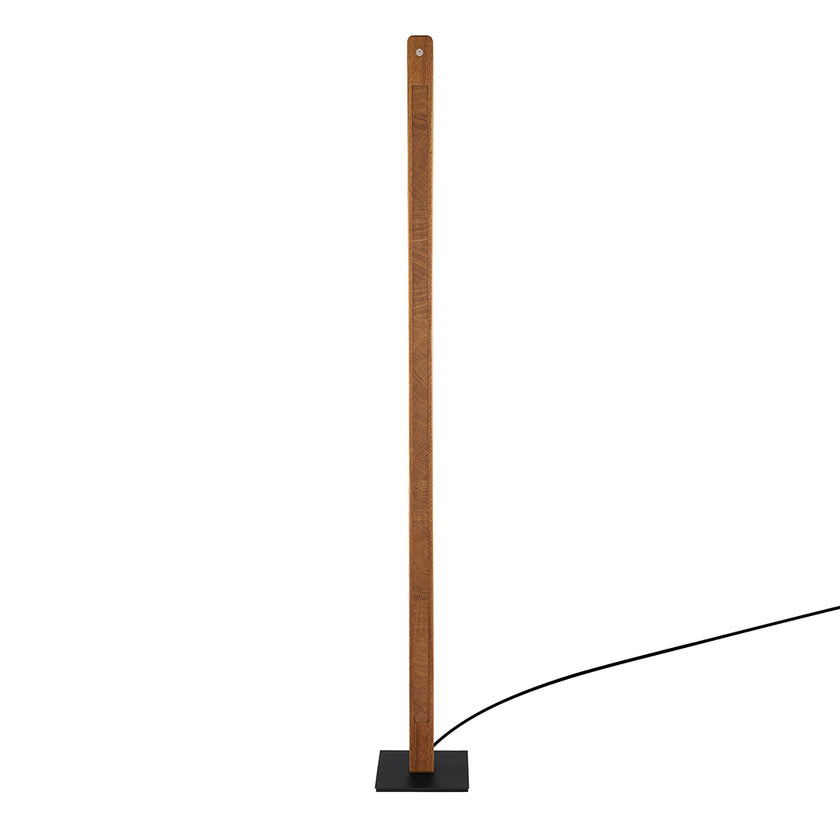 Stehleuchte aus Asteiche geölt und Kopfholz, Modell Karl K, schwarze Applikationen, Dimm-to-warm-Funktion, Frontansicht 