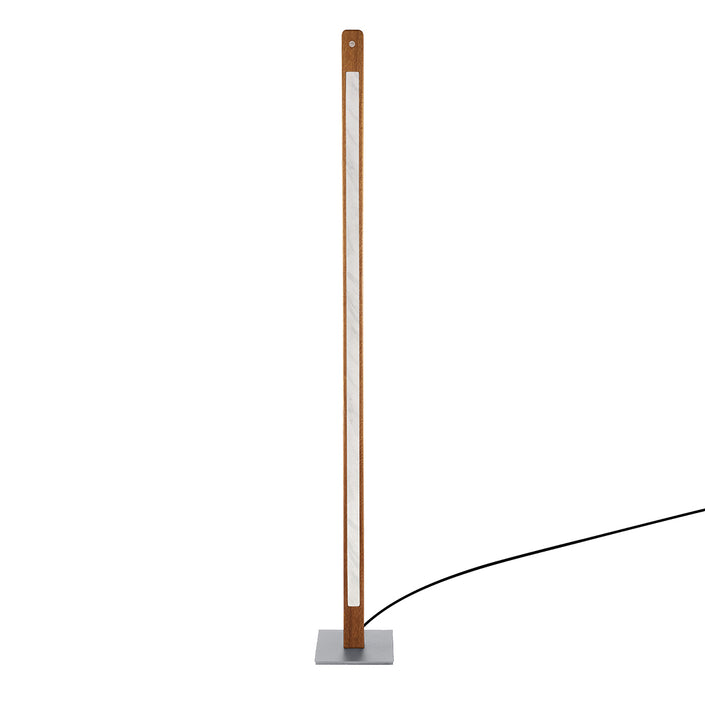 Stehleuchte aus Asteiche geölt, Modell Karl M, Mamor & Nickel Applikationen, LED, Dimm-to-warm-Funktion, Frontalansicht