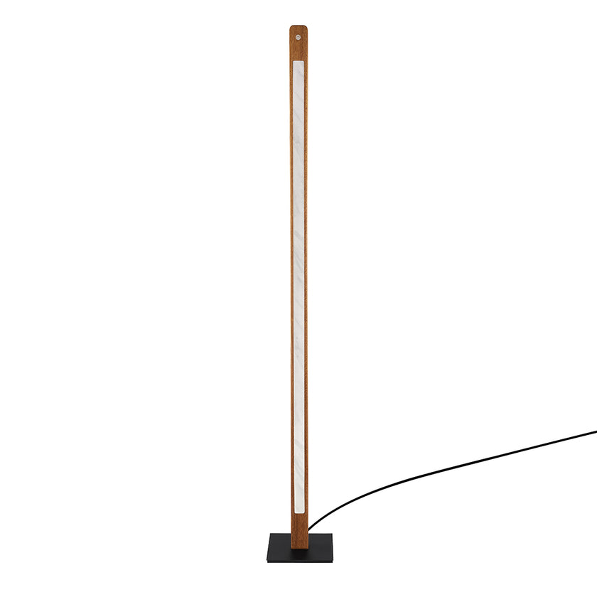 Stehleuchte aus Asteiche geölt, Modell Karl M, Mamor & schwarze Applikationen, LED, Dimm-to-warm-Funktion, Frontalansicht