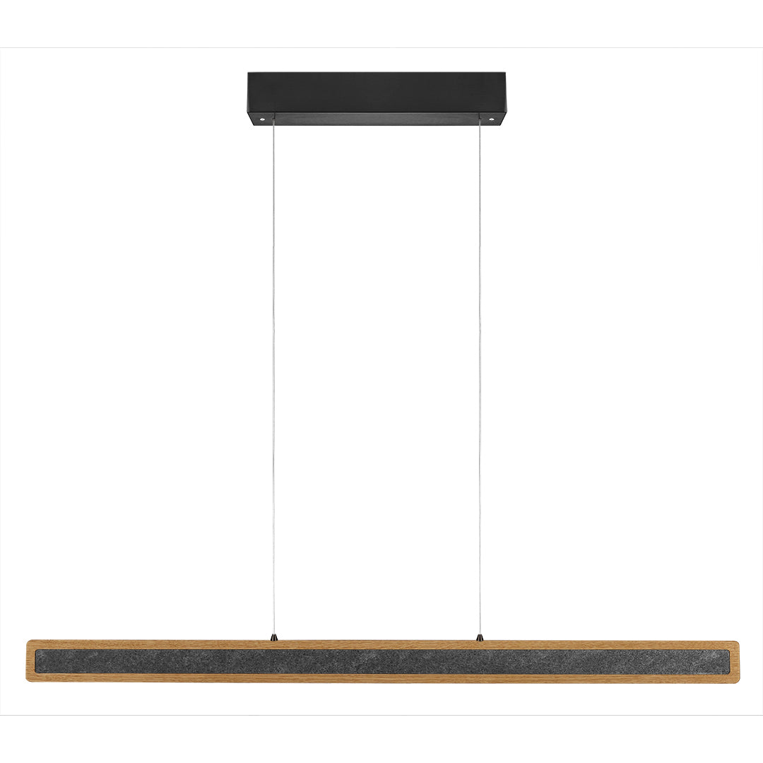 Balkenleuchte aus Asteiche geölt und Granitoptikapplikation, Modell Karl G, 1300mm, Rollizug, schwarzer Baldachin, Frontalansicht 