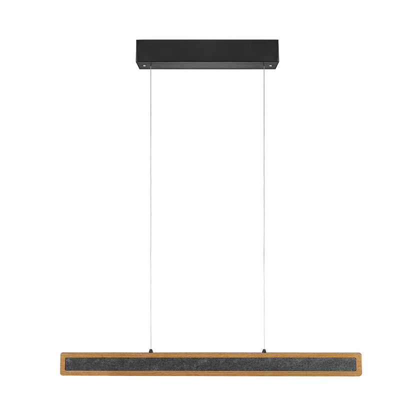 Balkenleuchte aus Asteiche geölt und Granitoptikapplikation, Modell Karl G, 1000mm, Rollizug, schwarzer Baldachin, Frontalansicht 