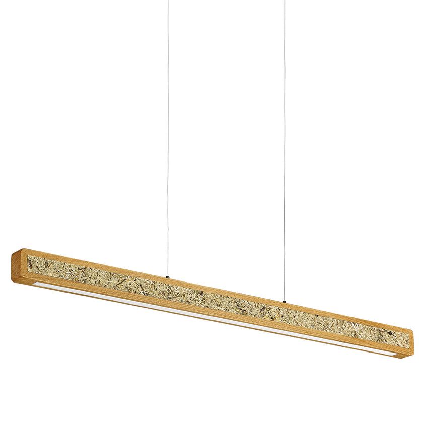 Balkenleuchte aus Asteiche geölt und Almwiesenheuapplikation, Modell Karl H, 1000mm, schwarze Details , Rollizug, Dimm-to-warm-Funktion, Unteransicht