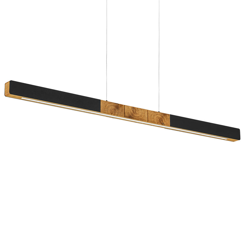 Balkenleuchte aus Asteiche geölt, Modell Lana del nero, 1300mm, Kopfholz, schwarze Applikationen, Dimm to warm per Tastdimmung, Seitenansicht von unten